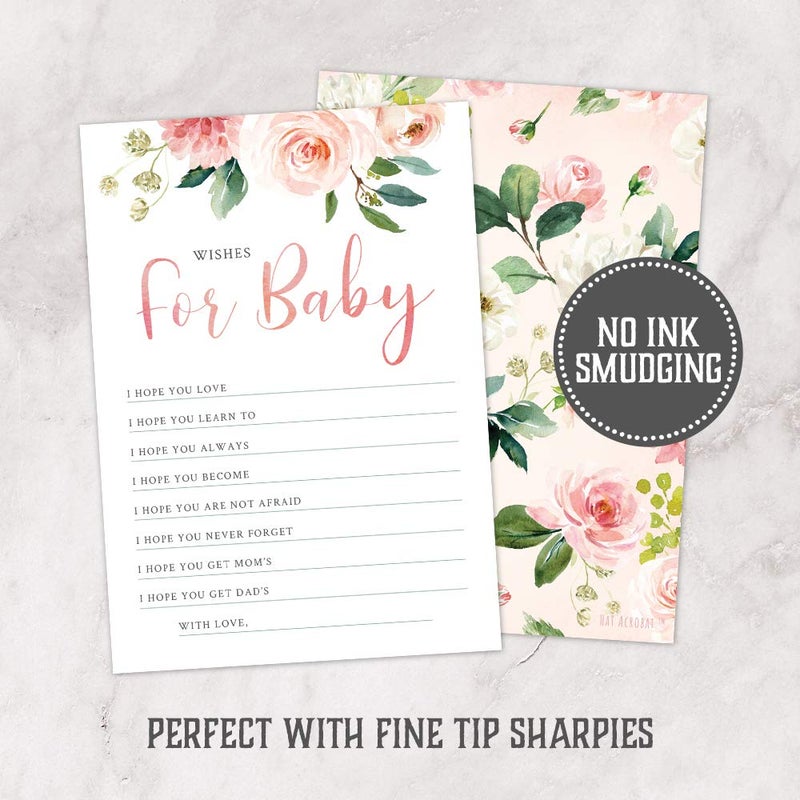 Hat Acrobat Set of 50 Wishes for Baby Cards for Baby Shower - Cute Floral Baby Shower Games - Blush Pink Baby Shower Wishes for Baby Advice Cards Girl Shower Decorations - Image 4